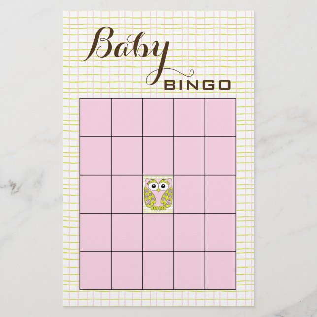 Baby Shower BINGO Pink Green OWL Flyer (Front)