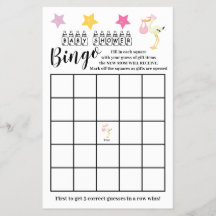 Baby Shower Bingo Pink Stork Girl Game Card