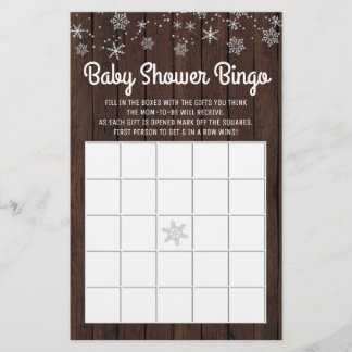Baby Shower Bingo Rustic Snowflake Baby Bingo Card