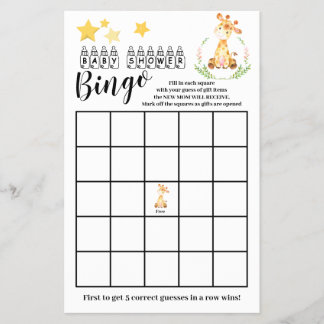 Baby Shower Bingo Sweet Giraffe Game Card
