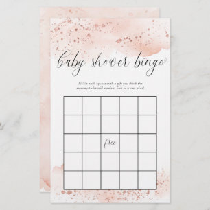 Baby shower bingo watercolor rose gold pink