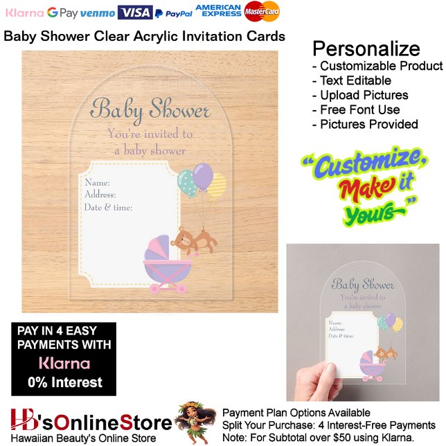 Baby Shower Birth Party Supplies Celebrate 10 Acrylic Invitations (Baby Shower Birth Party Supplies Celebrate Clear Acrylic Invitations 10.)