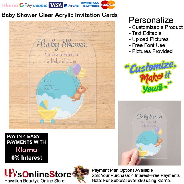 Baby Shower Birth Party Supplies Celebrate 11 Acrylic Invitations (Baby Shower Birth Party Supplies Celebrate Clear Acrylic Invitations 11.)