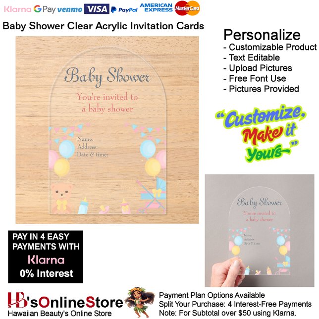 Baby Shower Birth Party Supplies Celebrate  14 Acrylic Invitations (Baby Shower Birth Party Supplies Celebrate Clear Acrylic Invitations 14.)