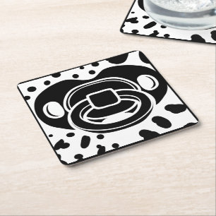 Baby Shower - Black and White- Pacifier Square Paper Coaster