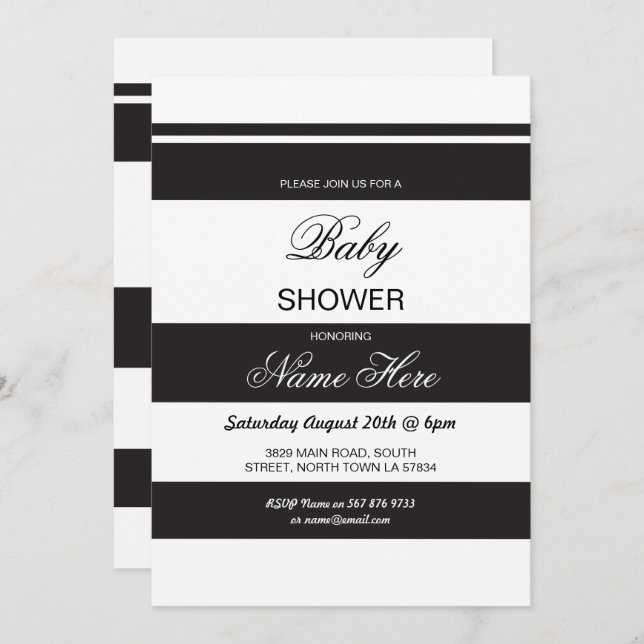 Baby Shower Black & White Party Stripe Chic Invite (Front/Back)