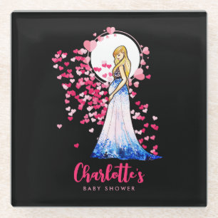 Baby Shower Blonde Lady in Maternity Long Dress Glass Coaster