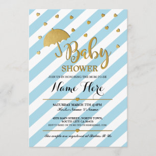 Baby Shower Blue and Gold Girl Twins Invite