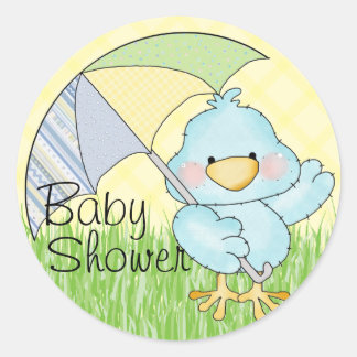 Baby Shower Blue Bird Classic Round Sticker