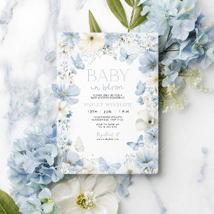 Baby Shower Blue Boy Floral Butterfly Invitation