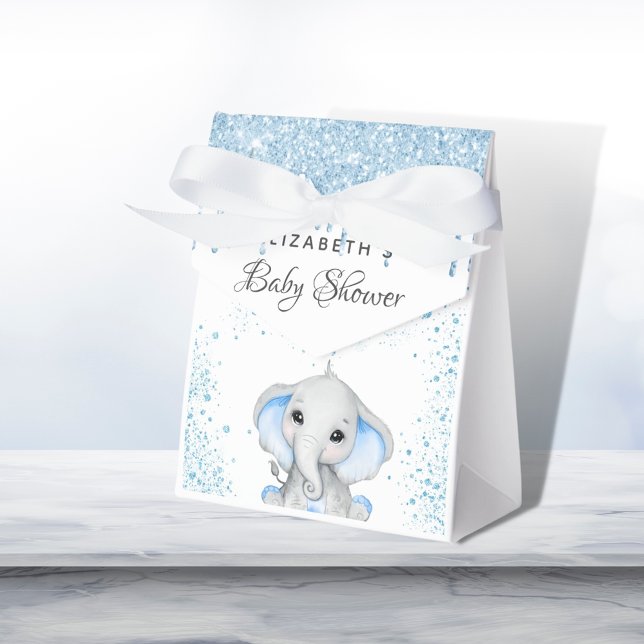 Baby Shower blue boy white cute elephant Favour Box (Creator Uploaded)