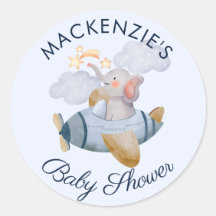 Baby Shower Blue Boy's Elephant Plane Classic Rou