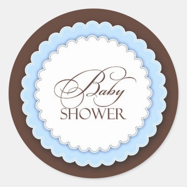 Baby Shower Blue Brown Classic Round Sticker (Front)