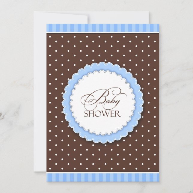Baby Shower Blue Brown Flat Invitation (Front)