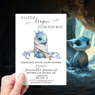 Baby Shower Blue Dragon Watercolor  Acrylic Invitations