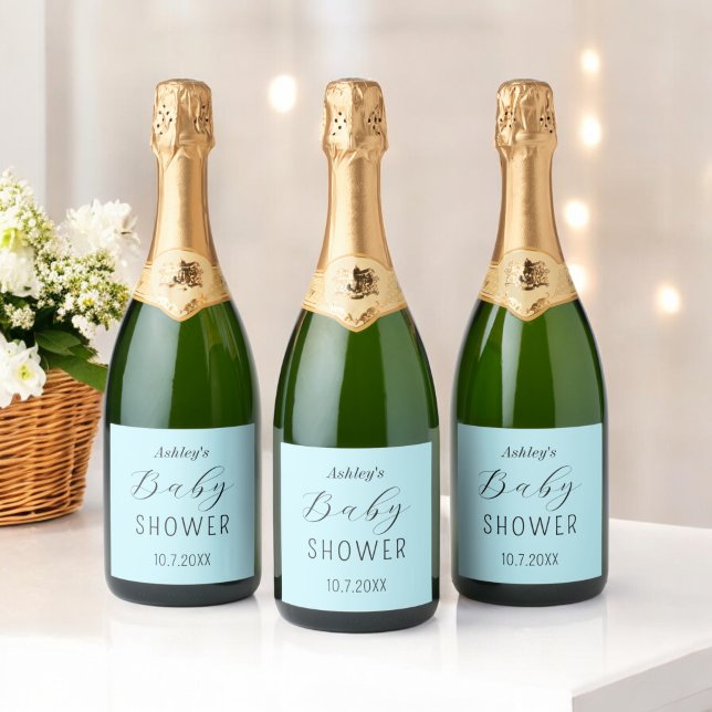 Baby Shower Blue Elegant  Sparkling Wine Label (Creator Uploaded)