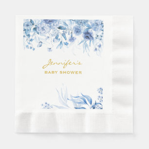 Baby Shower Blue Floral Drop Blue Coined Luncheon Napkin