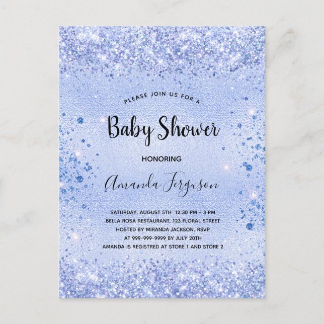 Baby Shower blue glitter boy Invitation Postcard (Front)
