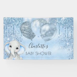 Baby Shower blue glitter elephant boy silver Banner