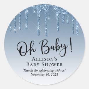 Baby Shower Blue Glitter Thank You Classic Round Sticker