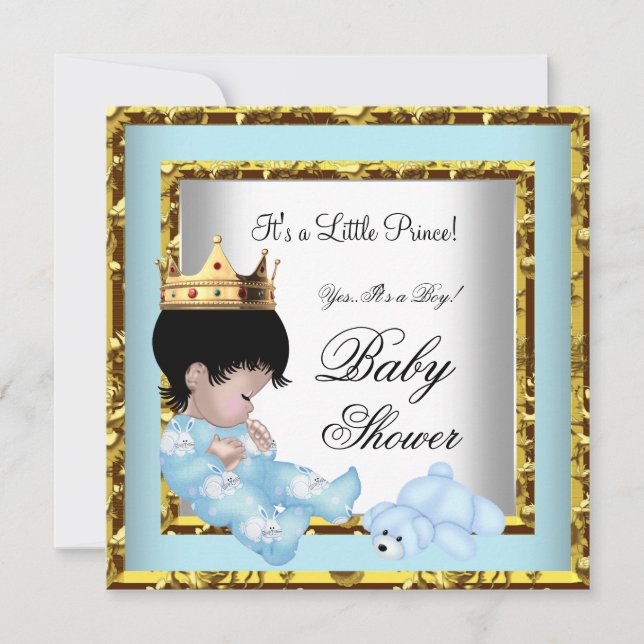 Baby Shower Blue Gold Boy crown prince 2 Invitation (Front)