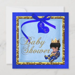Baby Shower Blue Gold Boy Prince Invitation