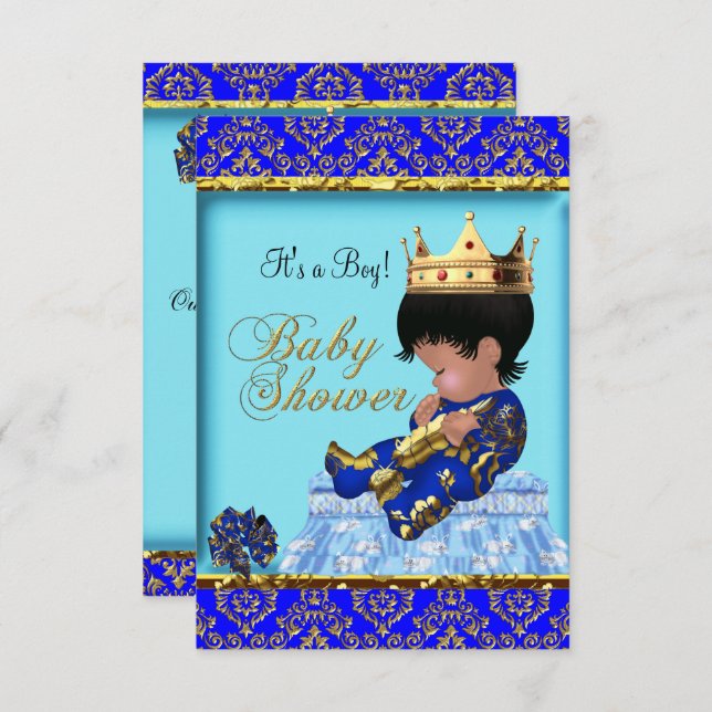 Baby Shower Blue Gold Boy Prince Invitation (Front/Back)