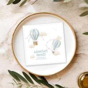 Baby shower blue hot air balloon adventure awaits napkin