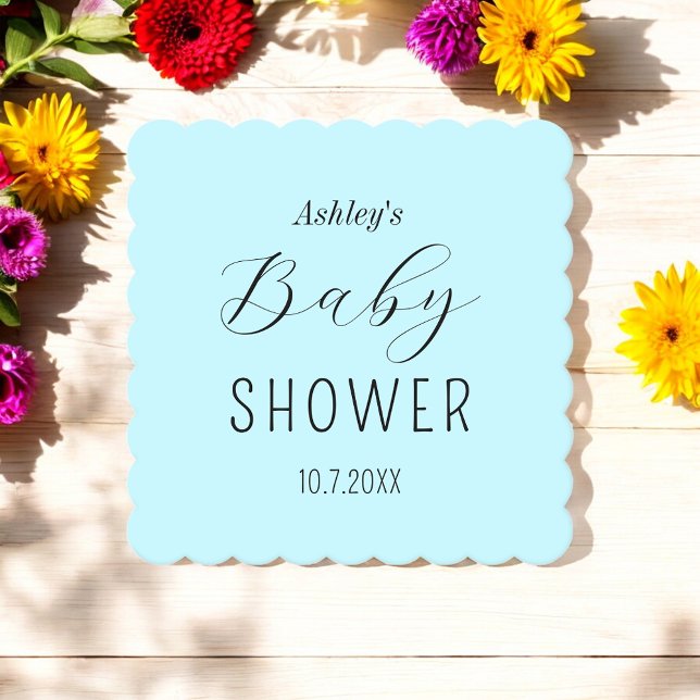 Baby Shower Blue Minimalist Paper Coaster (Creator Uploaded)
