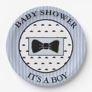 Baby Shower Blue Moustache and Bowtie Plates