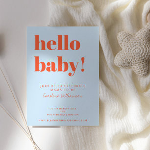 Baby Shower Blue Orange Bold Modern Gender Neutral Invitation