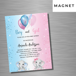 Baby Shower blue pink boy girl elephants luxury Magnetic Invitation