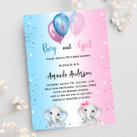 Baby Shower blue pink boy girl elephants twins