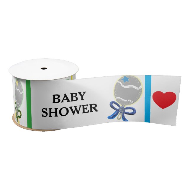 Baby Shower Blue Pink Yellow Green Rattles  Satin Ribbon (Spool)