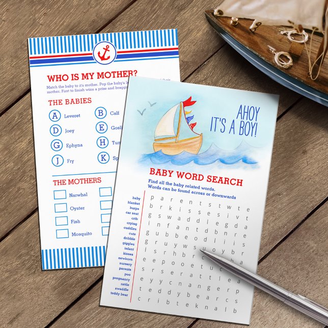 Baby shower blue red word search baby match game  flyer (Creator Uploaded)