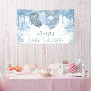 Baby Shower blue silver glitter balloons boy Banner
