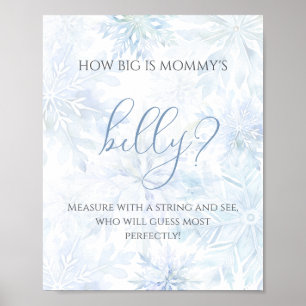 Baby Shower Blue Snowflake How big is Mom’s Belly Poster