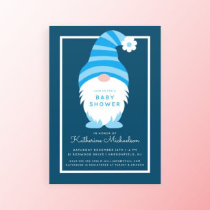 BABY SHOWER Blue Stripe Gnome Invitation