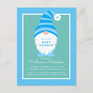 BABY SHOWER   Blue Stripe Gnome Postcard