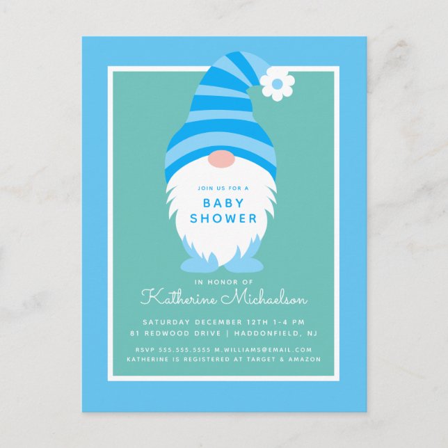 BABY SHOWER | Blue Stripe Gnome Postcard (Front)