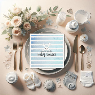 Baby Shower Blue Stripe White Bunny Rabbit Napkin