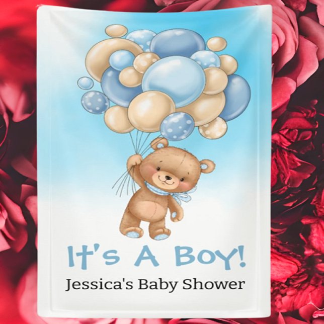 Baby Shower Blue Teddy Its A Boy Banner (Baby Shower Gifts Find baby shower gift ideas with Teddy Bear Adventure)