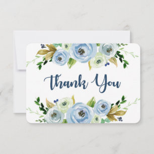 Baby Shower Blue watercolor floral thank you card