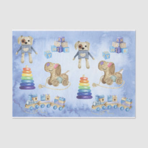 Baby Shower Blue Watercolor Vintage toys Tissue Paper