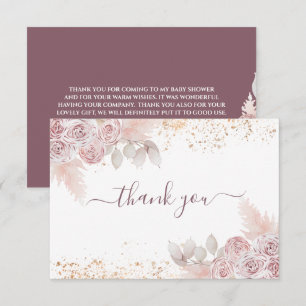Baby Shower Blush Pink Floral Thank You Card