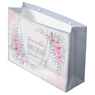 Baby Shower Blush Pink Flowers Watercolor Elegant Large Gift Bag