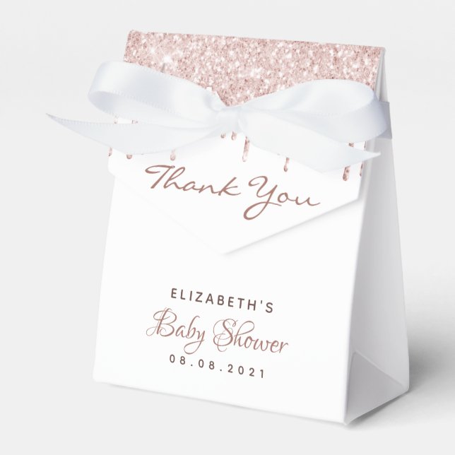 Baby Shower blush pink glitter white thank you Favour Box (Front Side)