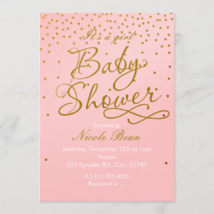 BABY SHOWER Blush Pink & Gold Confetti Invitation