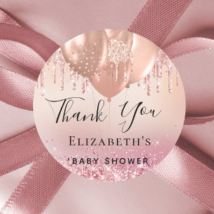 Baby Shower blush pink rose gold balloons Classic Round Sticker
