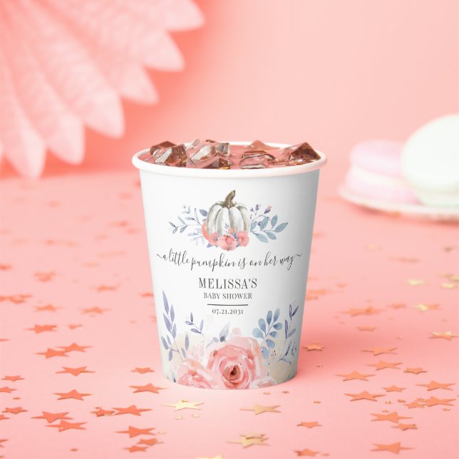 Baby Shower Blush Pink Roses Pumpkin Floral Paper Cups (Insitu)